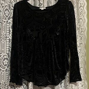 Ultra Pink Black Velvet Blouse with Bell Sleeves